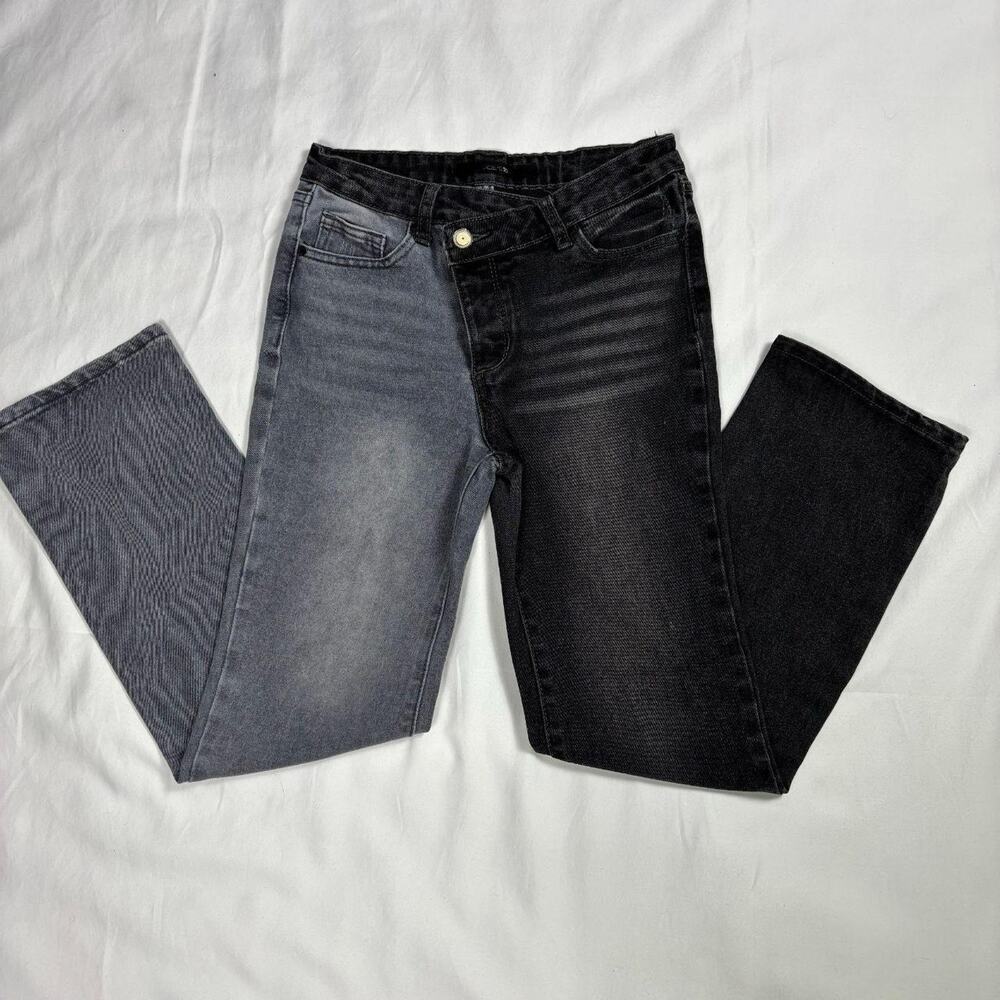 Joe’s Jeans Kids Size 14 Two-Tone Asymmetrical Grey & Black Denim Jeans